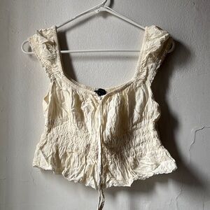 Women's Cream Smocked Peasant Crop Top